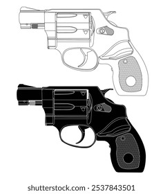 Pistola revólver Pequeña de Vector blanco y negro