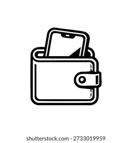Black and white vector smartphone in wallet icon mobile payment security and digital wallet cybersecurity illustration