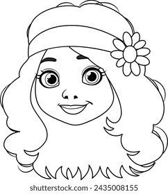 Black and white vector of a smiling young girl.