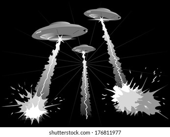 Black and White vector with spaceships