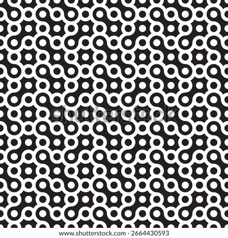 Black and white vector square seamless pattern or texture with overlapped chain and circles.
