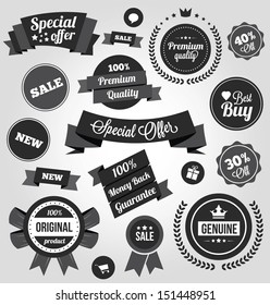 Black and White Vector Stickers Labels and Badges Set