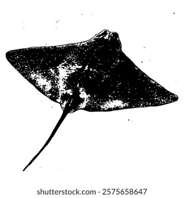 black and white vector of a stingray, showcasing its graceful movement and detailed textures, ideal for marine and ocean-themed designs.