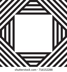 black and white vector stripes pattern background with square or rectangle text box design