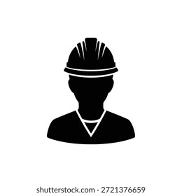 Icono blanco y negro del estilo del Vector de la persona que lleva el sombrero duro que representa al ingeniero o al trabajador