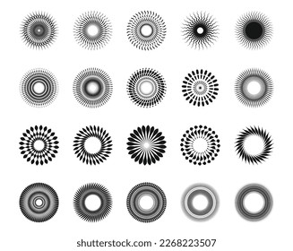 Black and white vector sunburst icon – circular symbol with radiating spikes and whirl pattern.