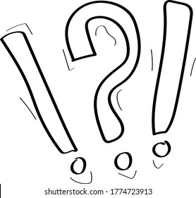 Black and white vector symbols of exclamation mark and linart questions