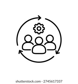 Black and white vector team management icon team collaboration process icon for professions and business workflow