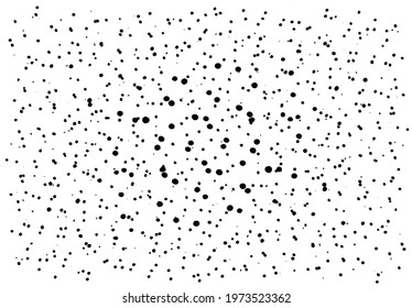 Black and white vector texture, many black dots of different sizes, large in the center, small at the edges are located on a white background explosion effects, textured design element, chaotic patter