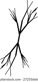 Vetor preto e branco de ramos finos e delicados de raízes de árvores que se estendem para fora.