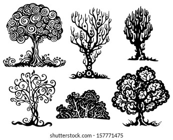 black white vector trees