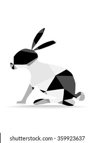 Black and White Vector Triangles Rabbit.Rabbit.Vector Rabbit.Polygons Rabbit Illustration.Bunny.Easter Bunny.Mosaic Tiles Vector Bunny.