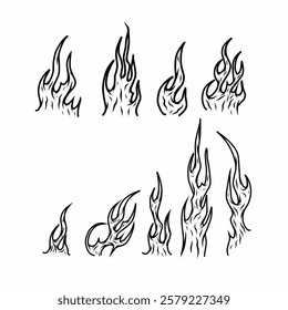 Black and white vector tribal flames set. Sharp, abstract, and dynamic fire elements. Ideal for tattoos, decals, stickers, and digital artwork