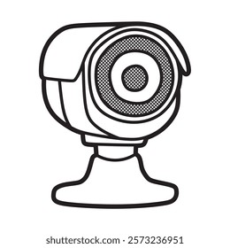 black and white vector, tube-shaped CCTV security camera facing right
