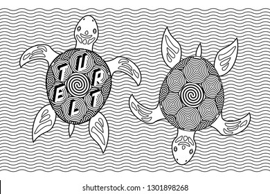Black and white vector turtle coloring book