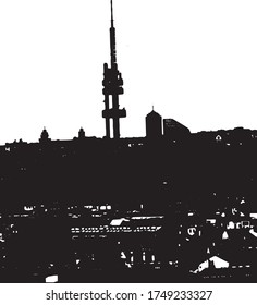 
black and white vector view of prague and prague tower and architecture