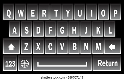 Black and white vector virtual keyboard for smartphone.