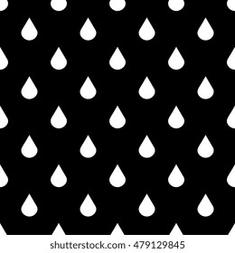 Black and white vector water drops seamless pattern. Illustration of rain art