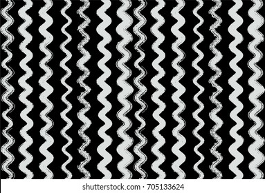 Black and white vector wavy sailor pattern. Trendy hipster textile background. Retro vintage fabric stripy design. Grey scale ink brush strokes. Funky graffiti painted pattern. Torn waves, bent lines.