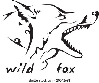 Black and white vector: wild fox head. Tribal tattoo style. Very easy to edit: all elements are separated