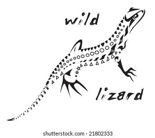 Black and white vector: wild lizard Tribal tattoo style. Very easy to edit: all elements are separated