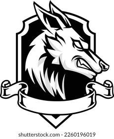 Plantilla de logotipo de mascota de lobo vectorial negro y blanco para equipo de logotipo deportivo