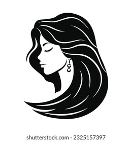 Black and white vector woman portrait. Beauty industry logo design.