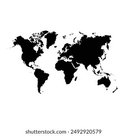 Black and white vector world map. Isolated on white background