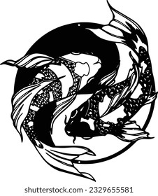 black and white vector yin yang fish drawing, suitable for metal and wood cutting