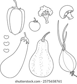 Black and white Vegetable Doodle Illustration set. Hand drawn sets of vegetables isolated on white background in colorful style.