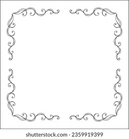 Black and white vegetal ornamental frame with wild flowers, decorative border, corners for greeting cards, banners, business cards, invitations, menus. Isolated vector illustration.