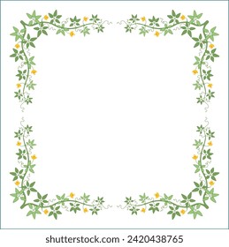 Black and white vegetal ornamental frame with tropical leaves and flowers, decorative border, corners for greeting cards, banners, business cards, invitations, menus. Isolated vector illustration.	