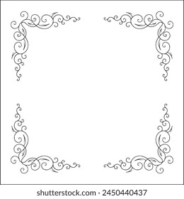 Black and white vegetal ornamental frame with leaves, decorative border, corners for greeting cards, banners, business cards, invitations, menus. Isolated vector illustration.	
