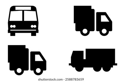 Black And White Vehicle Icon Vector EPS 4 Set