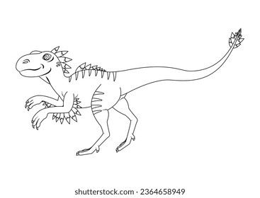 Black and White Velociraptor Dinosaur Cartoon Character Vector. Coloring Page of a Velociraptor Dinosaur