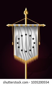Black and White Version European Union Flag. Festive Vertical Banner. Wall Hangings with Gold Tassel Fringing