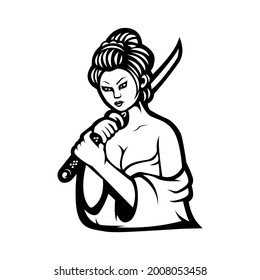 black and white version of geisha design illustration