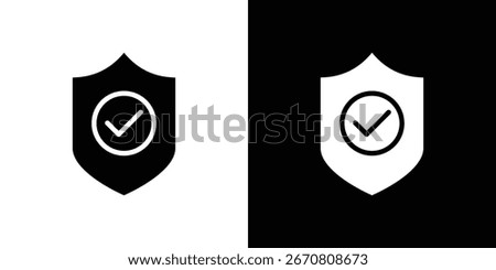 Black and white versions of a shield icon with a check mark inside a circle. Perfect for security, approval, or verification concepts.