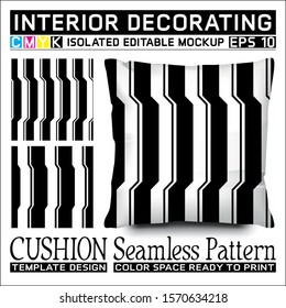 Black and white vertical basins stripes. Seamless pattern and cushion mockup. Isolated and editable. CMYK color space ready to print. This pattern can also used for other.