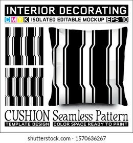 Black and white vertical basins stripes. Seamless pattern and cushion mockup. Isolated and editable. CMYK color space ready to print. This pattern can also used for other.