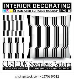 Black and white vertical basins stripes. Seamless pattern and cushion mockup. Isolated and editable. CMYK color space ready to print. This pattern can also used for other.