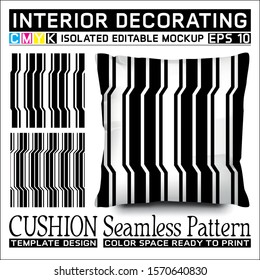 Black and white vertical basins stripes. Seamless pattern and cushion mockup. Isolated and editable. CMYK color space ready to print. This pattern can also used for other.