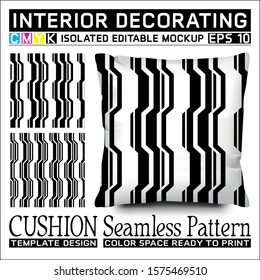 Black and white vertical meandering stripe. Seamless pattern and cushion mockup. Isolated and editable. CMYK color space ready to print. This pattern can also used for other.