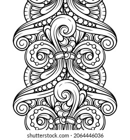 Black and white vertical seamless border. Vector endless stripe doodle.