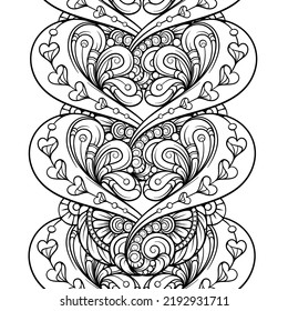 Black and white vertical seamless border. Vector endless stripe doodle.