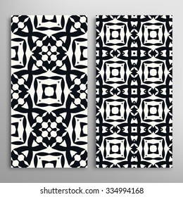 Black and white vertical seamless geometric patterns set, repeating texture for fabric or paper print, invitations or cards design. Vector collection