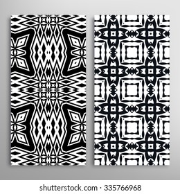 Black and white vertical seamless geometric patterns set with hand drawn lace texture for fabric or paper print, invitations or cards design. Vector collection