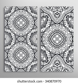 Black and white vertical seamless geometric patterns set with hand drawn sketchy texture for fabric or paper print, invitations or cards design. Vector collection