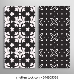 Black and white vertical seamless geometric patterns set with hand drawn texture for fabric or paper print, invitations or cards design. Vector collection