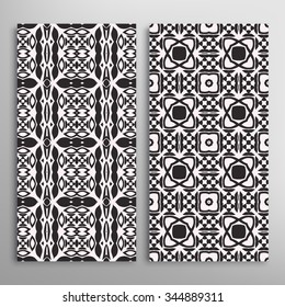 Black and white vertical seamless geometric patterns set with hand drawn lace texture for fabric or paper print, invitations or cards design. Vector collection